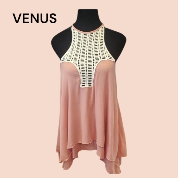 VENUS High Neck Peachy Pink 2 Tiered Top. Size Small - Picture 1 of 7